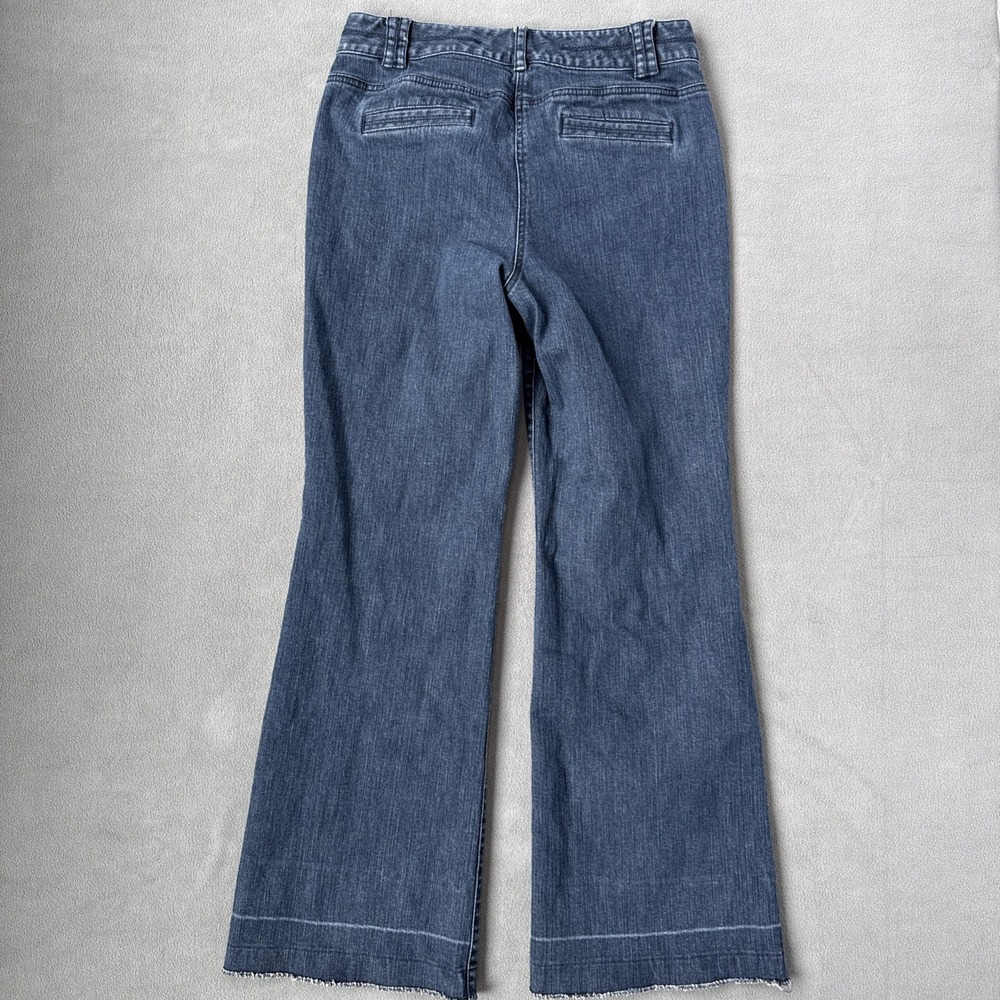 LOFT Flare Jeans Womens 10 Blue High Rise‎ Patch Pockets Denim Unpicked Raw Hem - Picture 2 of 14